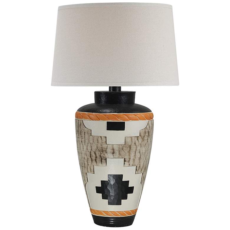Willarae Orange Black Multi Hydrocal Vase Table Lamp