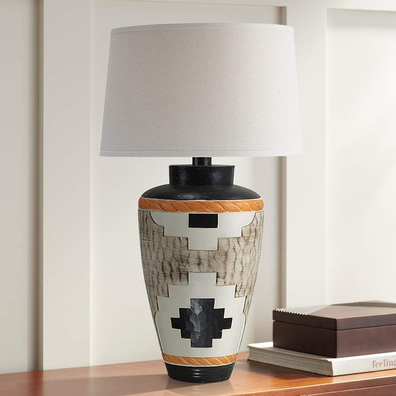 Image 1 Willarae Orange Black Multi Hydrocal Vase Table Lamp