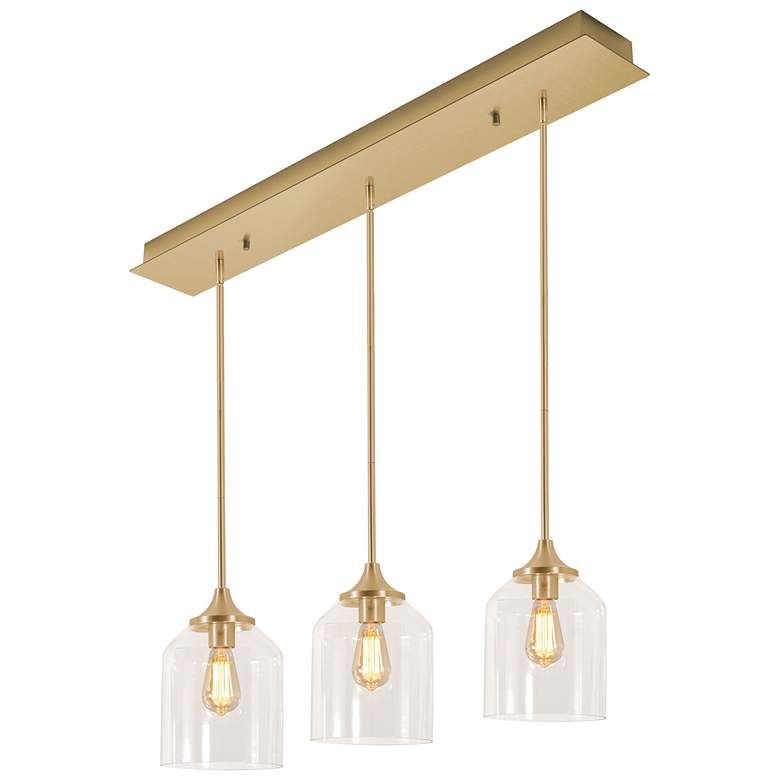 Image 1 William 36" 3 Light Linear Satin Brass Pendant