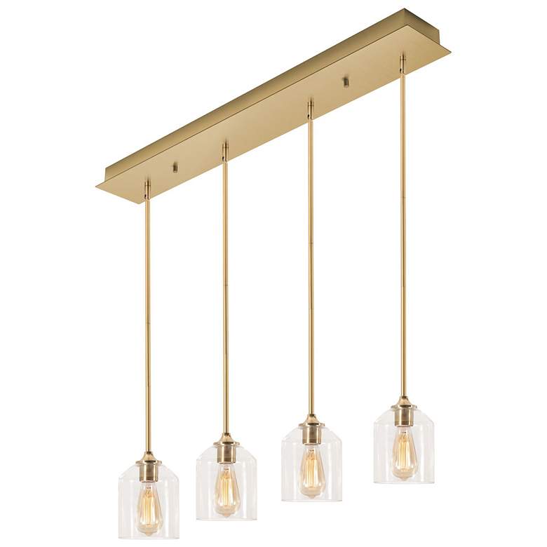 Image 1 William 36" Wide Satin Brass 4-Light Linear Pendant