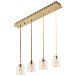 William 36" Wide Satin Brass 4-Light Linear Pendant