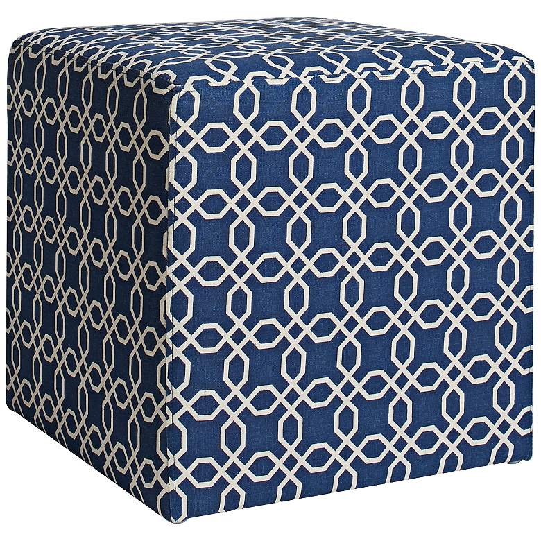 Image 1 William Chain Link Navy Blue Fabric Cube Ottoman