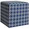 William Chain Link Navy Blue Fabric Cube Ottoman