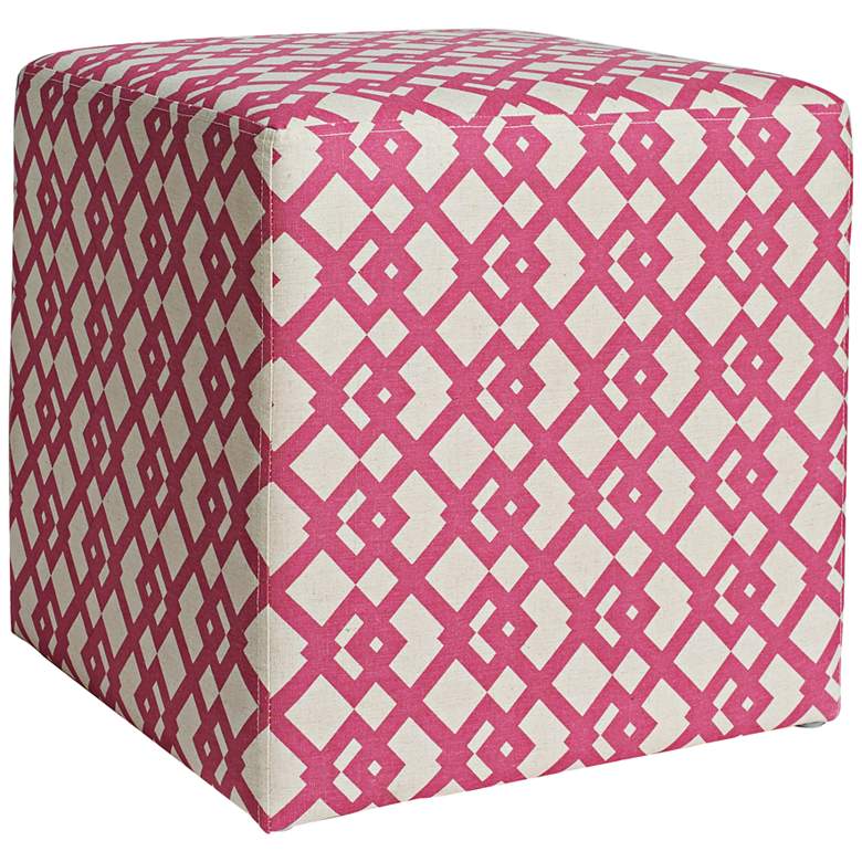 Image 1 William Interlocking Squares Pink Fabric Cube Ottoman