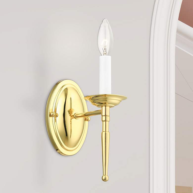 Image 1 Williamsburg 1 Light Polished Brass Candle Wall Sconce
