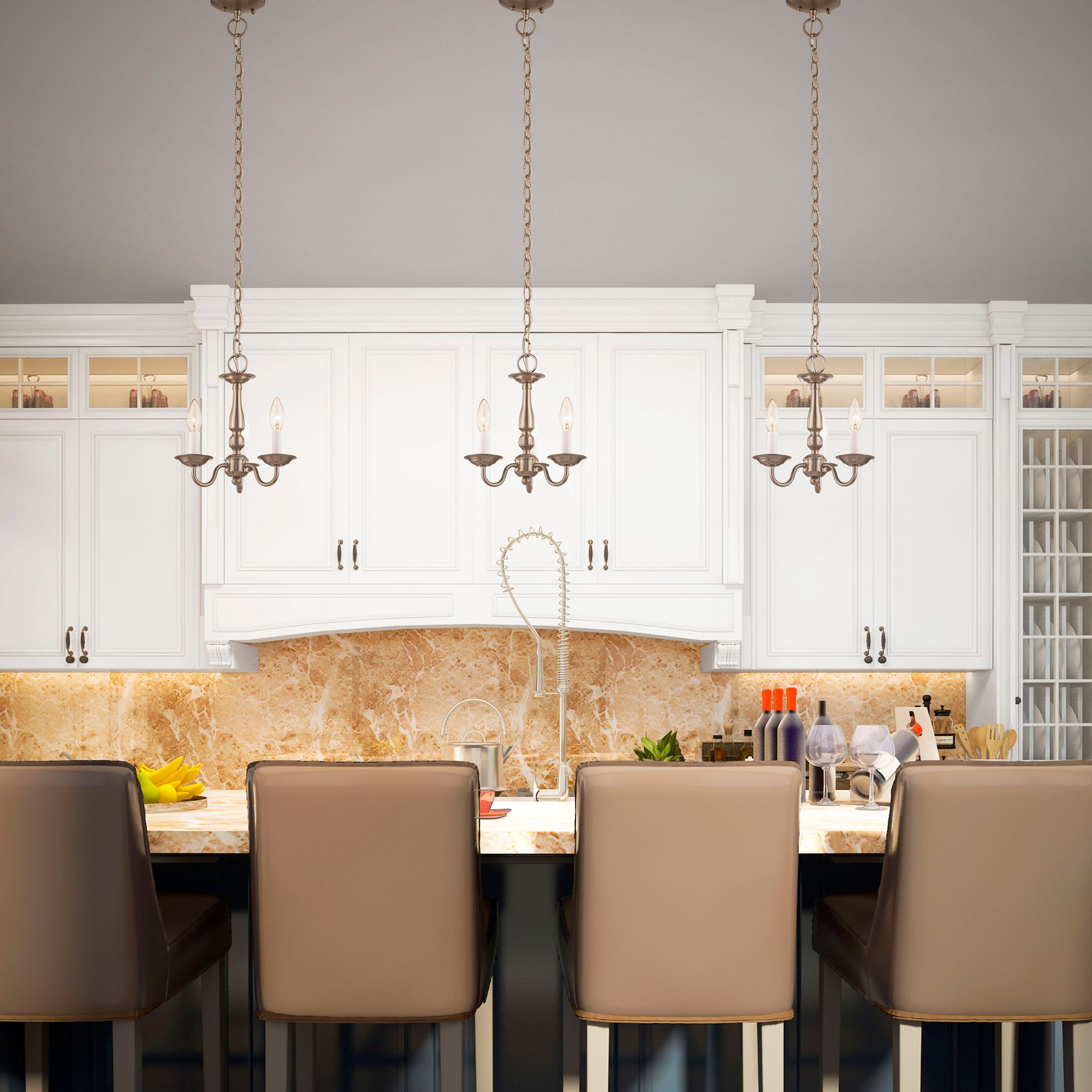 Williamsburg 11-in 3-Light Brushed Nickel Candle Chandelier