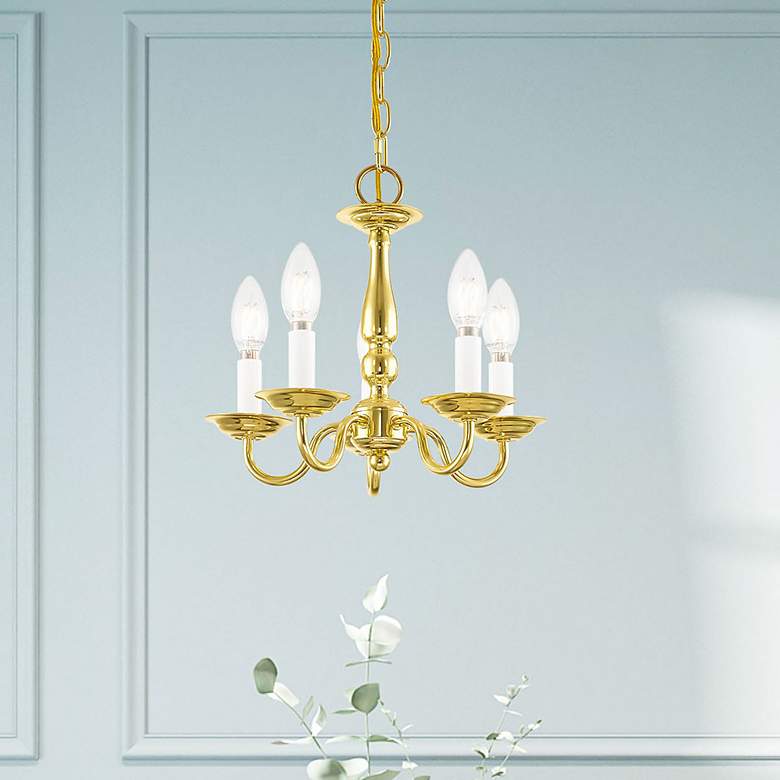 Image 1 Williamsburg 13" Wide Polished Brass 5-Light Chandelier