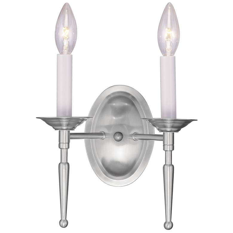 Image 1 Williamsburg 2 Light Brushed Nickel Candle Wall Sconce