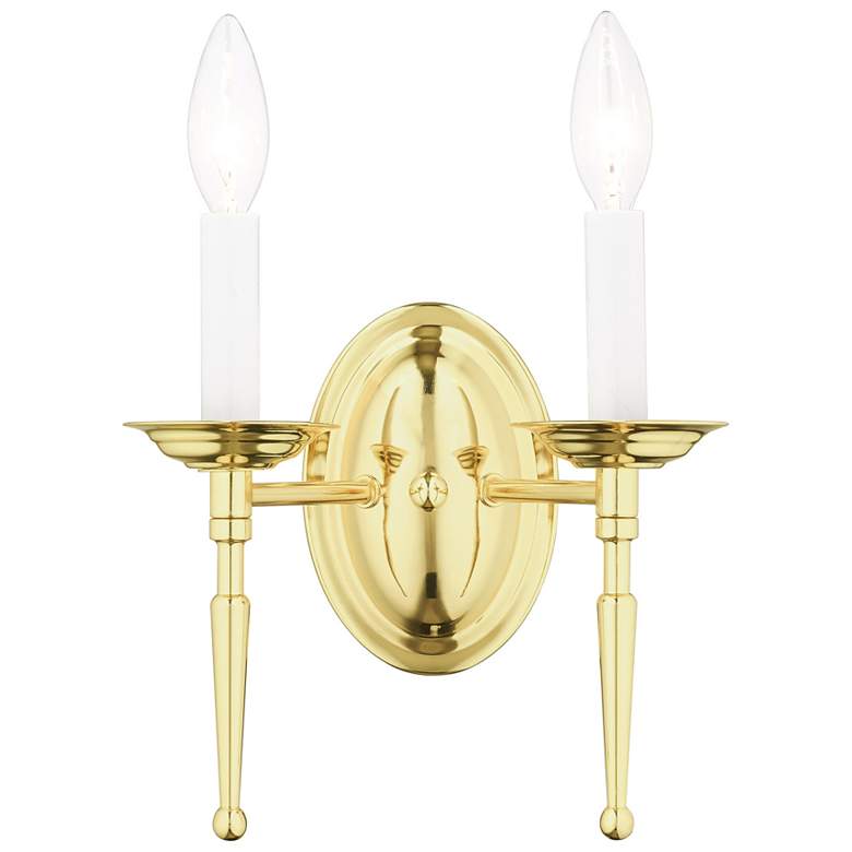 Image 1 Williamsburg 2 Light Polished Brass Candle Wall Sconce