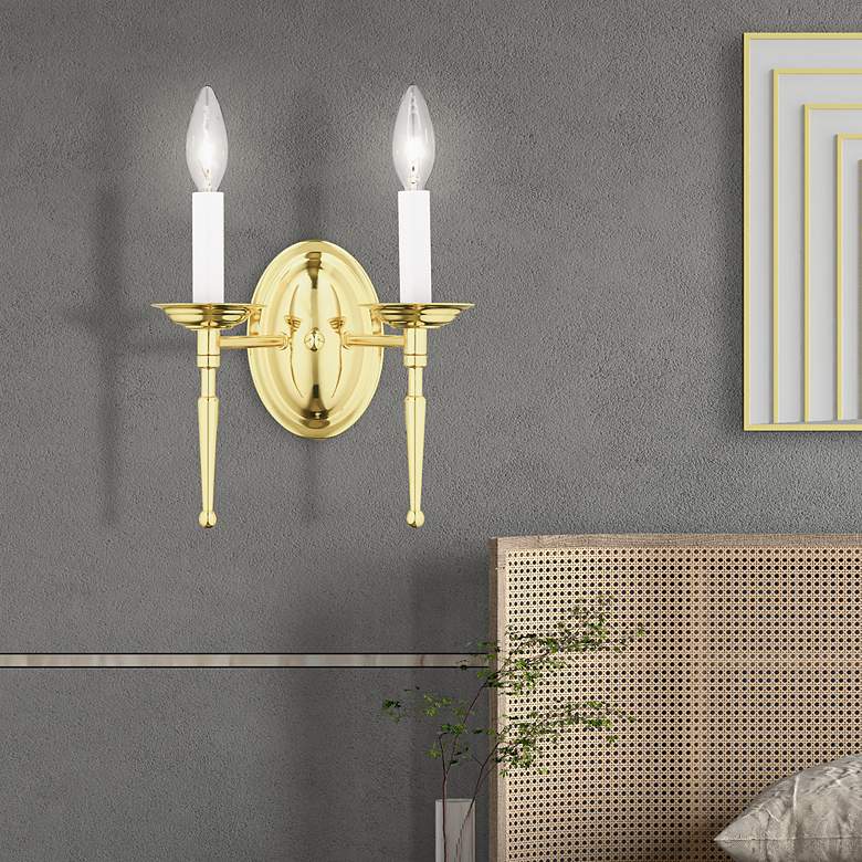 Image 1 Williamsburg 2 Light Polished Brass Candle Wall Sconce