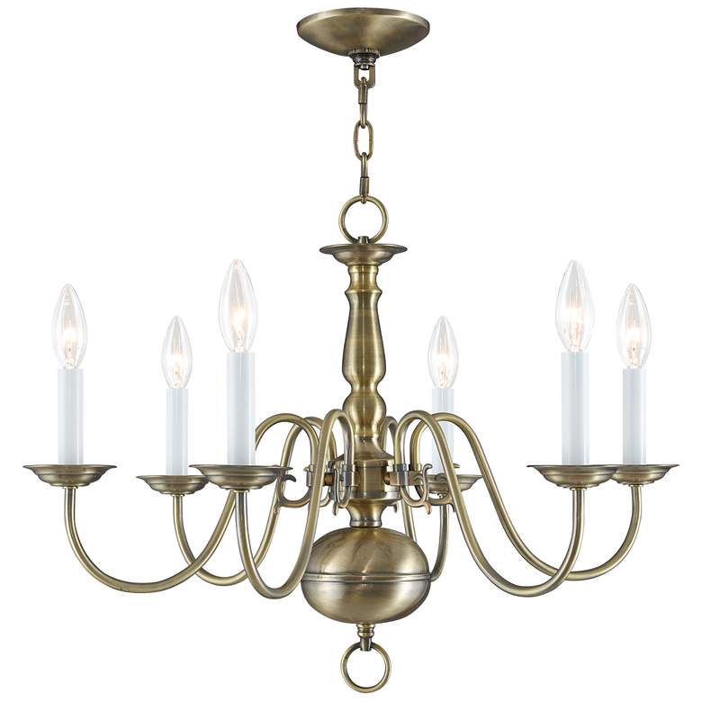 Image 1 Williamsburg 24-in 6-Light Antique Brass Candle Chandelier