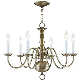 Image1 of Williamsburg 24-in 6-Light Antique Brass Candle Chandelier