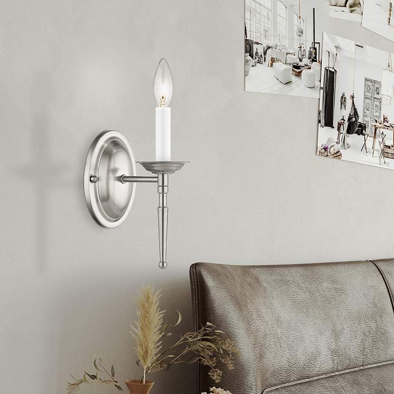 Image 1 Williamsburg 4.25-in W 1-Light Brushed Nickel Candle Wall Sconce