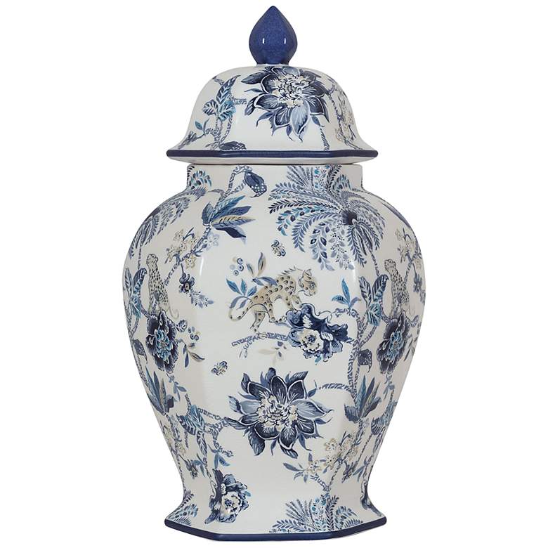 Image 1 Williamsburg Braganza Blue and White 16"H Lifted Temple Jar