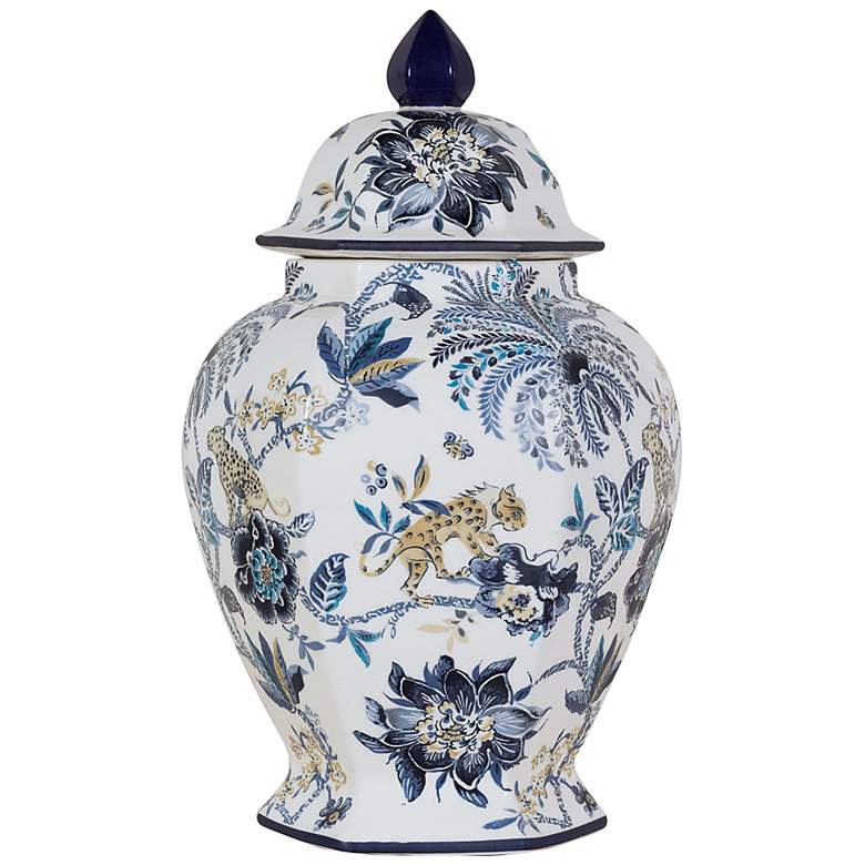 Image 1 Williamsburg Braganza Blue and White 21"H Lifted Temple Jar