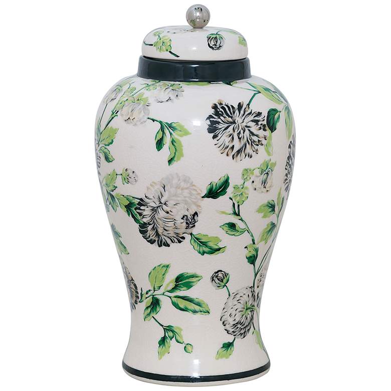 Image 1 Williamsburg Charlotte Green White 18"H Lifted Temple Jar
