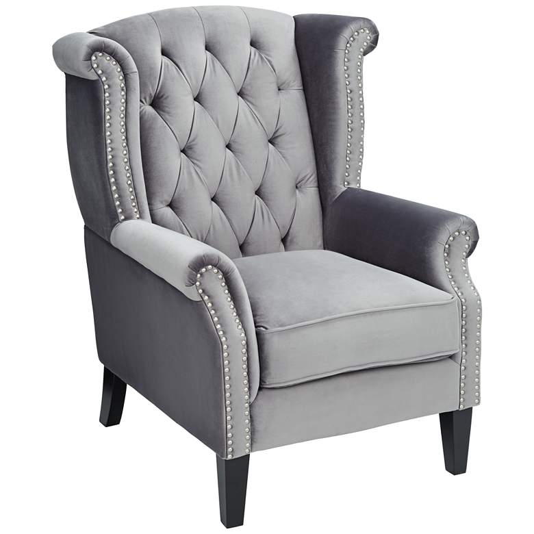 Image 2 Williamsburg Gray Tufted Wingback Armchair
