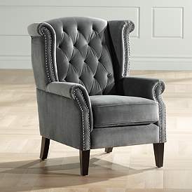 Image1 of Williamsburg Gray Tufted Wingback Armchair