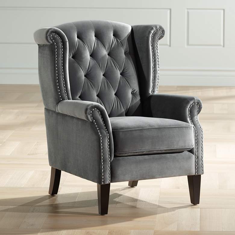 Image 1 Williamsburg Gray Tufted Wingback Armchair