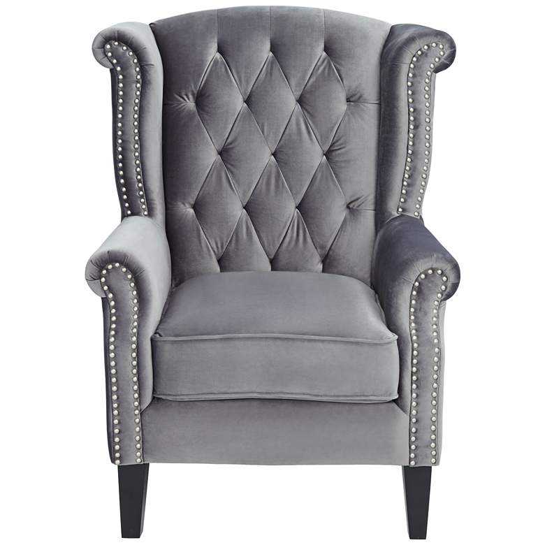 Williamsburg Gray Tufted Wingback Armchair more views