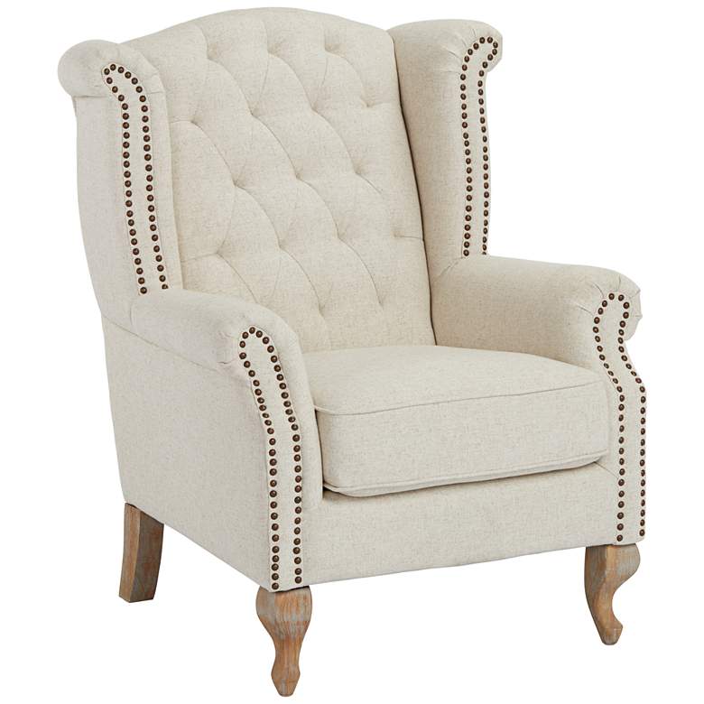 Image 3 Williamsburg Natural Linen Button Tufted Traditional Wingback Armchair
