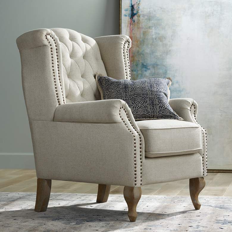 Williamsburg Natural Linen Tufted Traditional Wingback Armchair