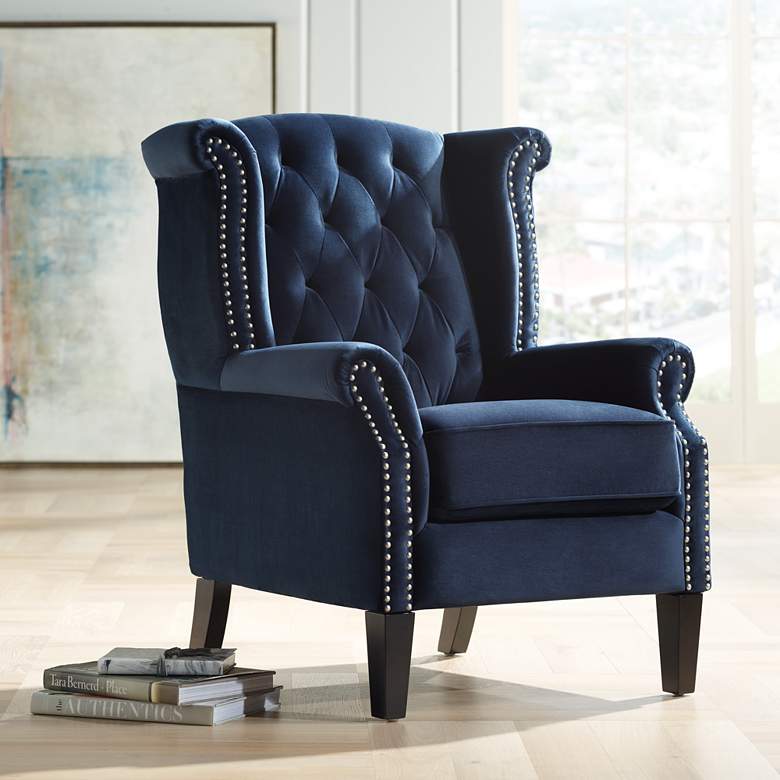 Image 1 Williamsburg Navy Blue Tufted Wingback Armchair