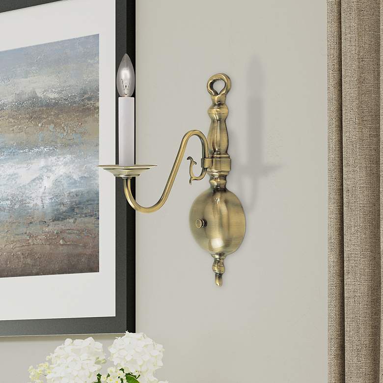 Image 1 Williamsburgh 1 Light Antique Brass Candle Wall Sconce