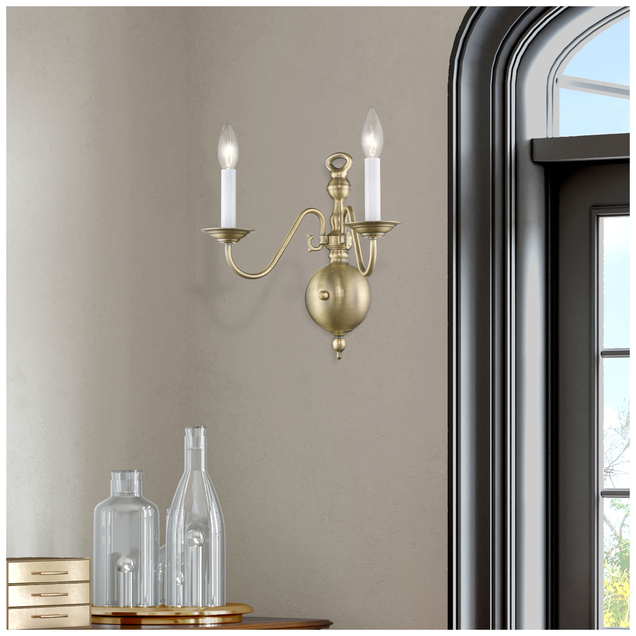 Williamsburgh 13" High Antique Brass 2-Light Wall Sconce