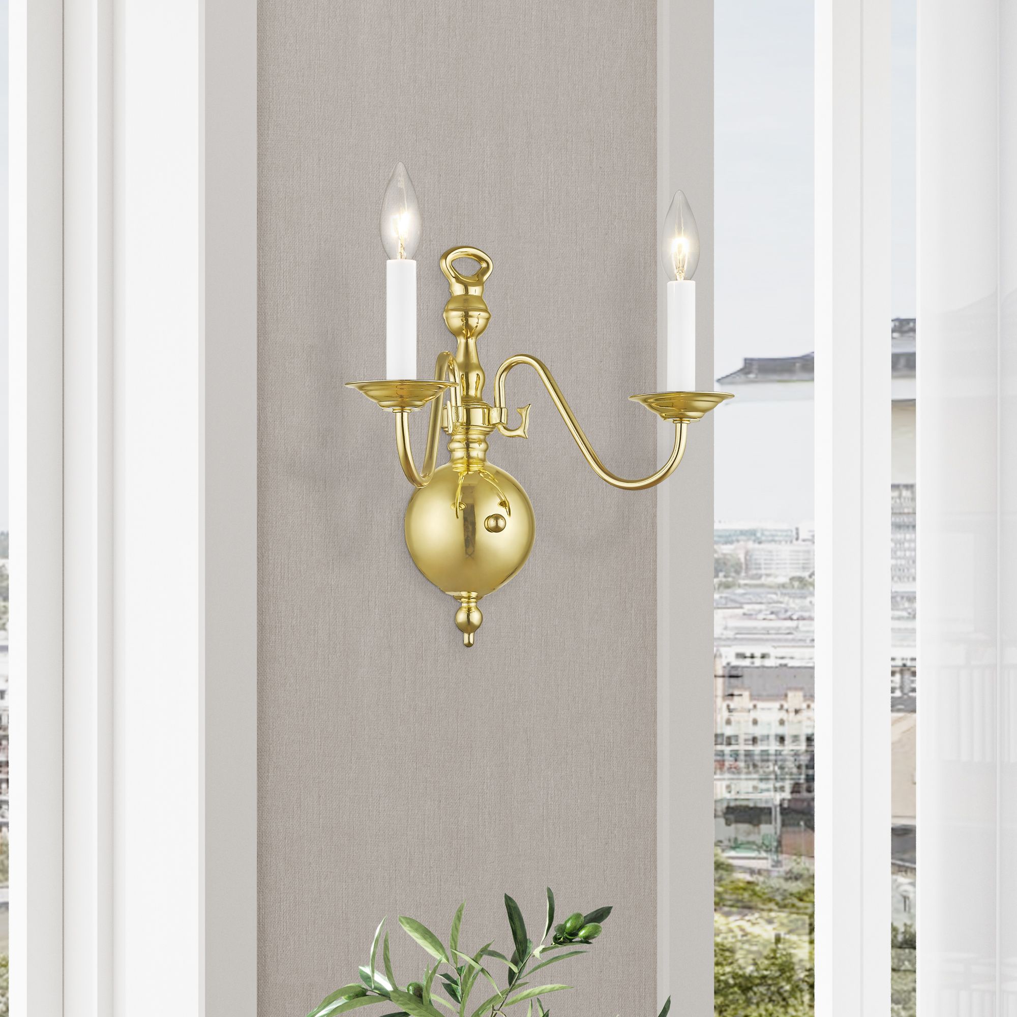 Image 6 Williamsburgh 13" High Polished Brass 2-Light Wall Sconce more views