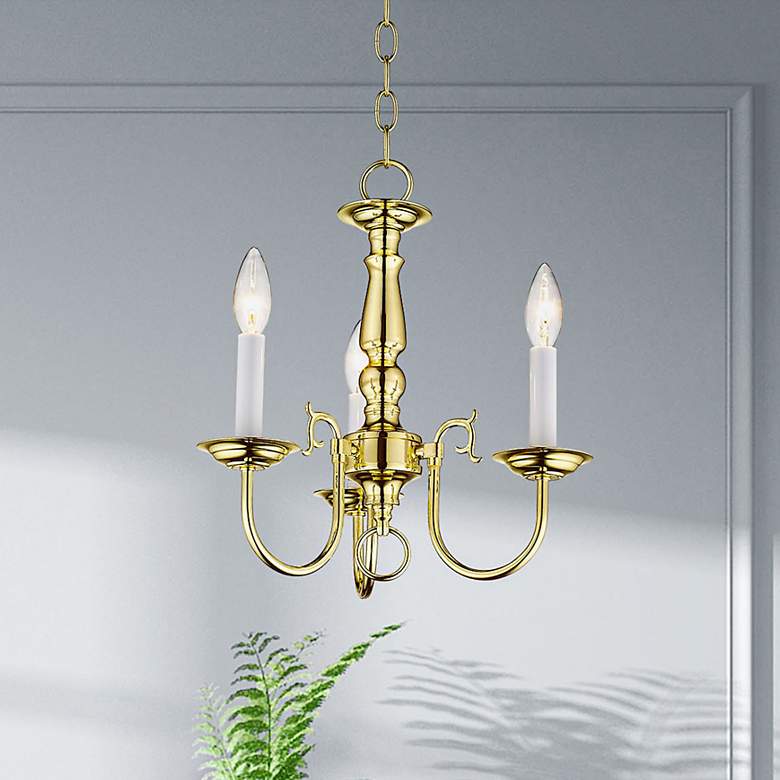 Image 1 Williamsburgh 14-in 3-Light Polished Brass Candle Chandelier