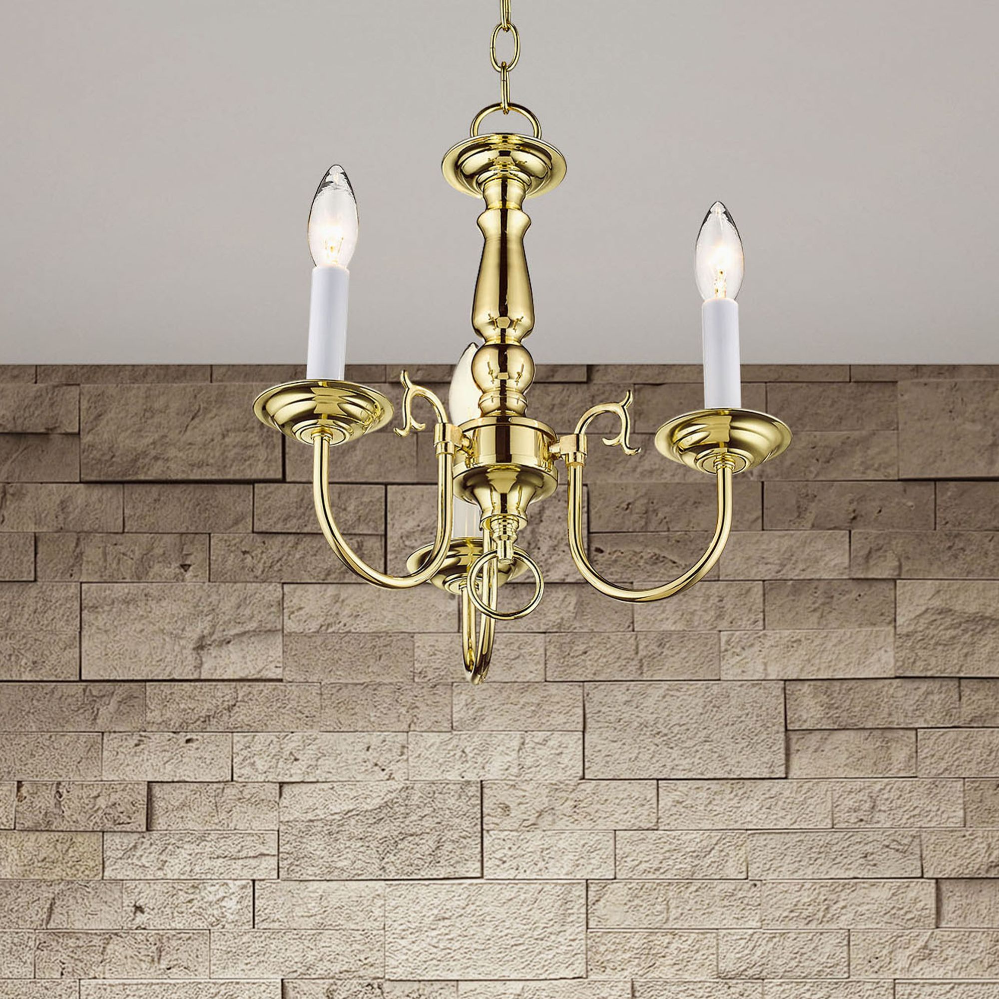 Williamsburgh 14-in 3-Light Polished Brass Candle Chandelier