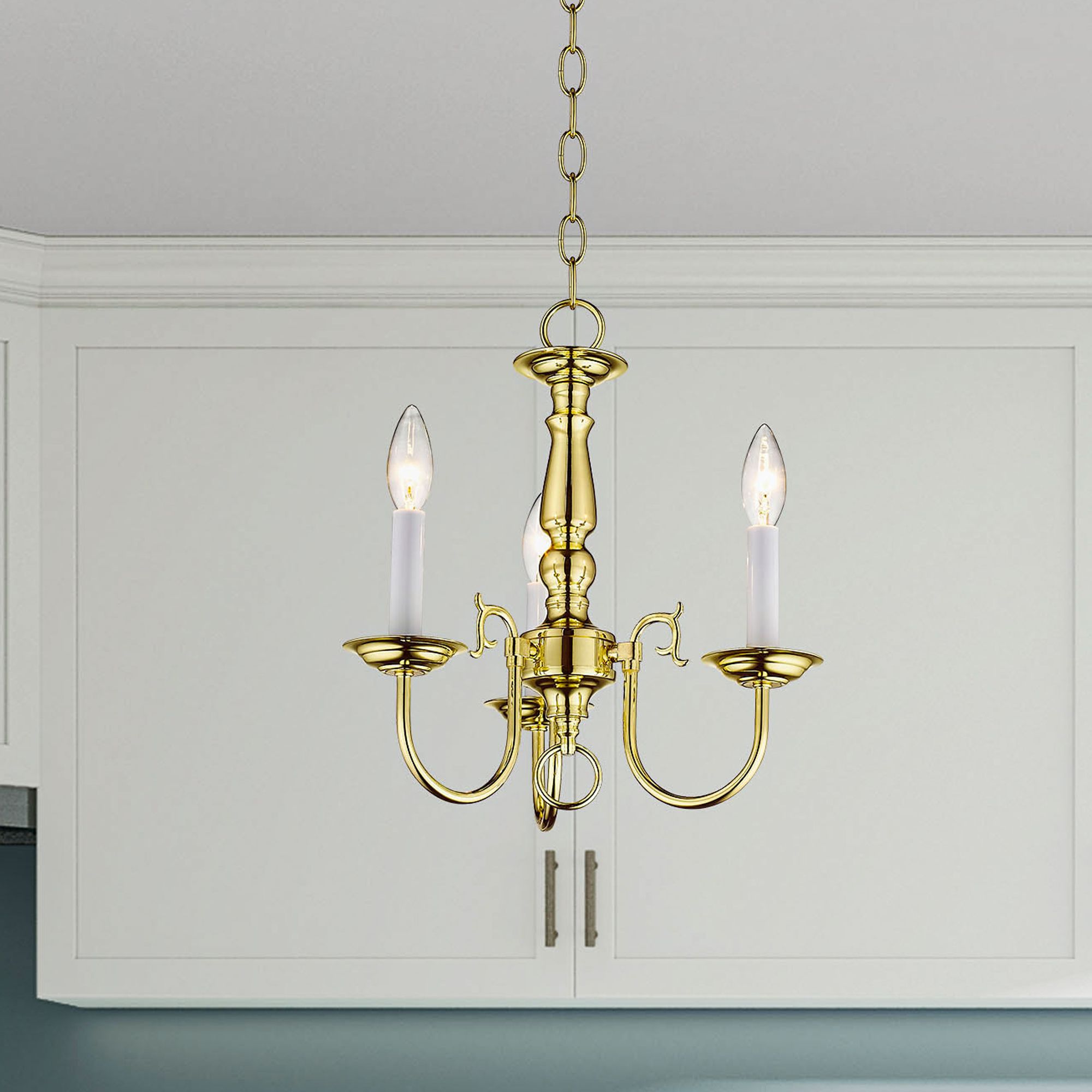 Williamsburgh 14-in 3-Light Polished Brass Candle Chandelier