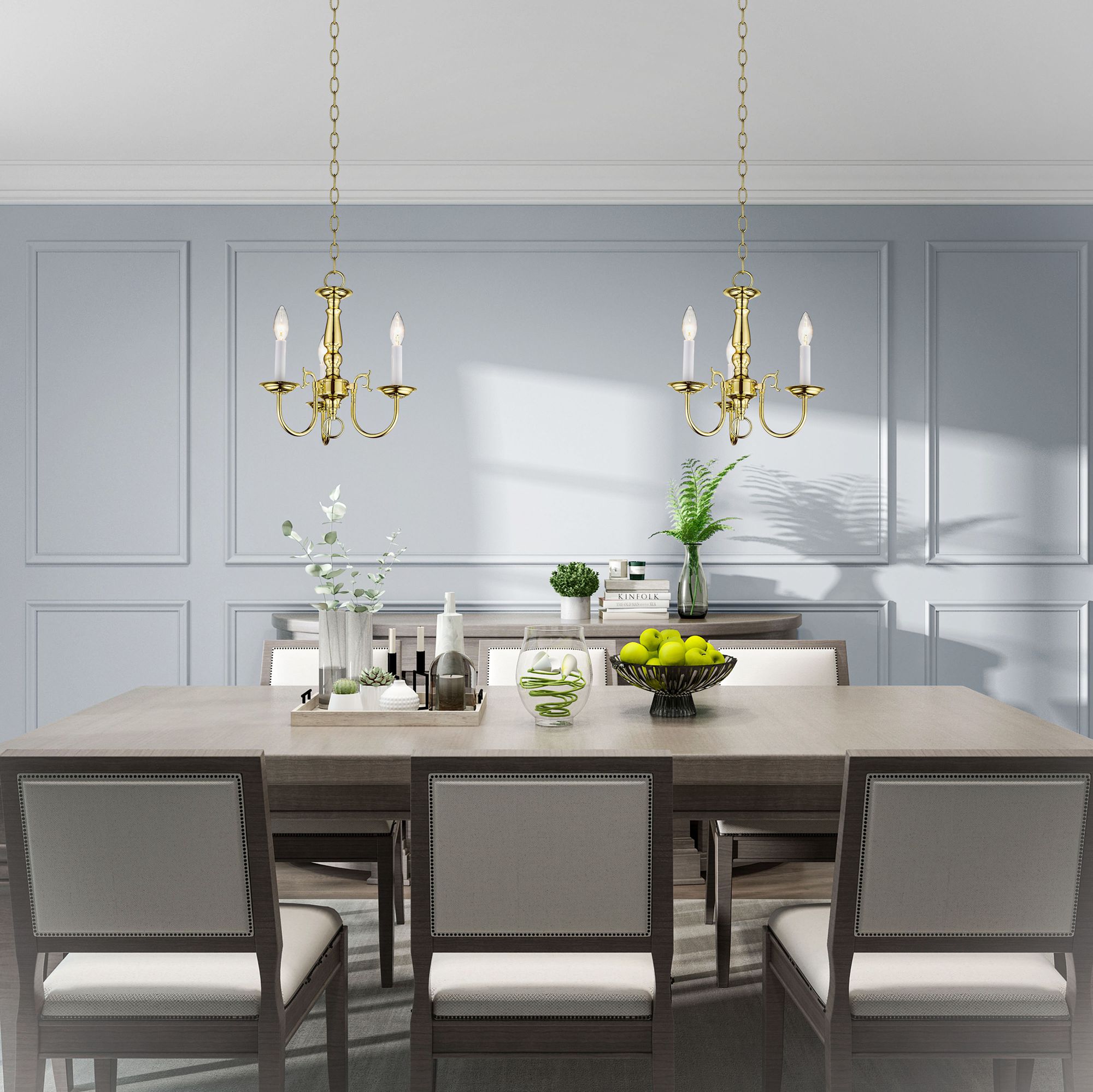 Williamsburgh 14-in 3-Light Polished Brass Candle Chandelier