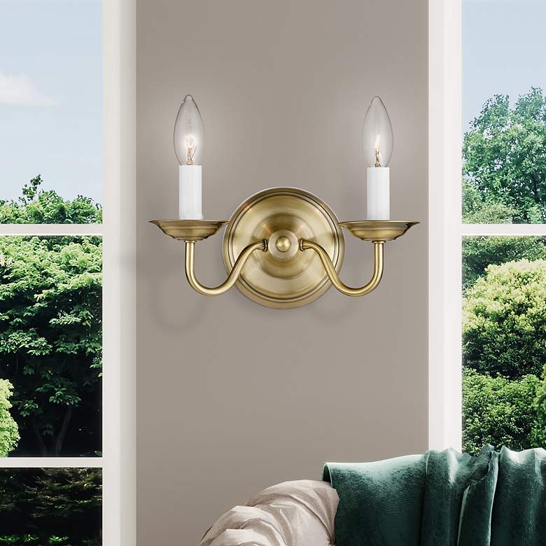 Image 1 Williamsburgh 2 Light Antique Brass Candle Wall Sconce