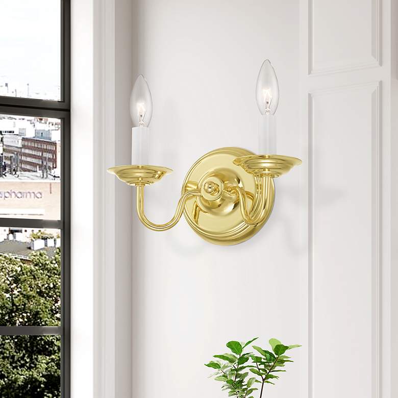 Image 1 Williamsburgh 2 Light Polished Brass Candle Wall Sconce