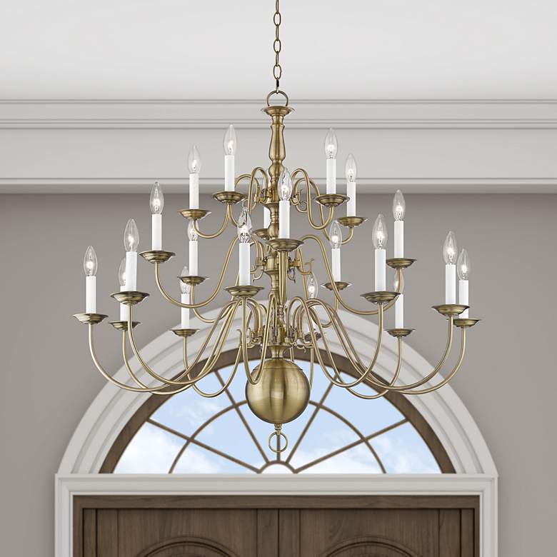 Image 1 Williamsburgh 20 Light Antique Brass Foyer Chandelier