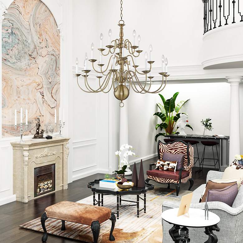 Image 6 Williamsburgh 20 Light Antique Brass Foyer Chandelier more views