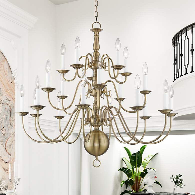Image 7 Williamsburgh 20 Light Antique Brass Foyer Chandelier more views