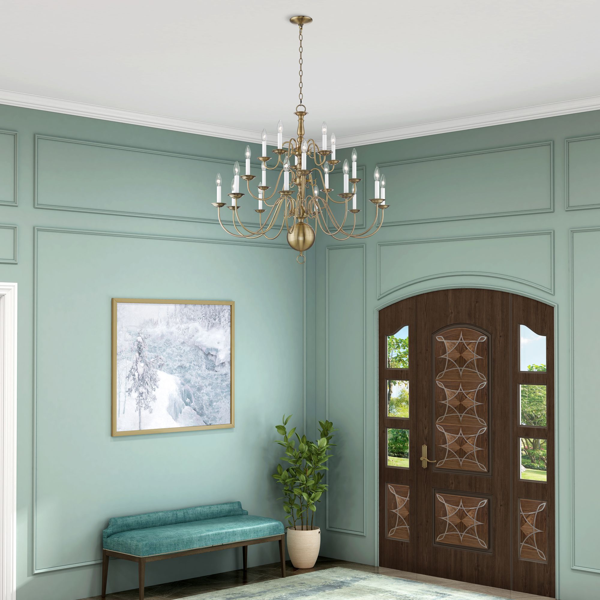 Williamsburgh 20 Light Antique Brass Foyer Chandelier