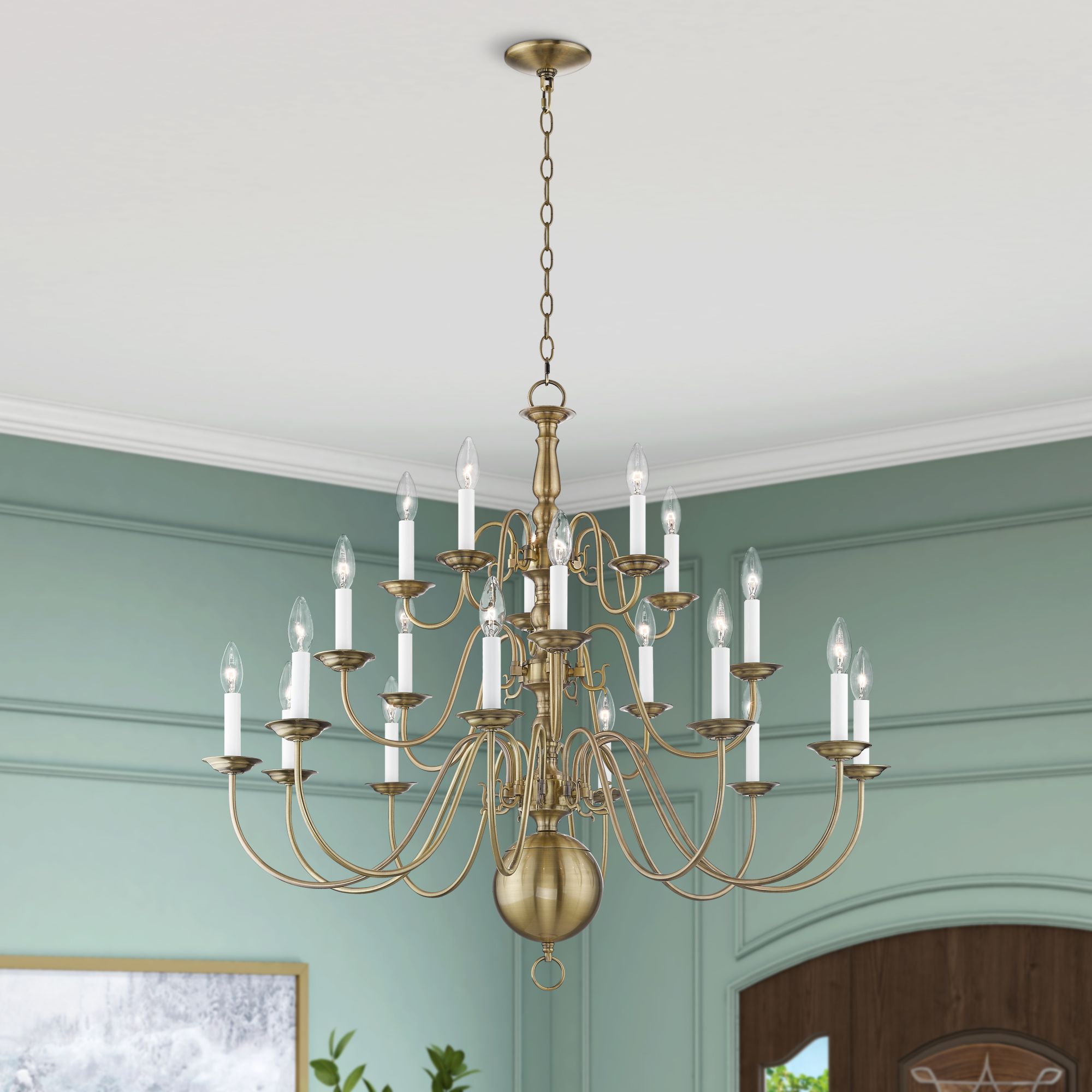 Williamsburgh 20 Light Antique Brass Foyer Chandelier