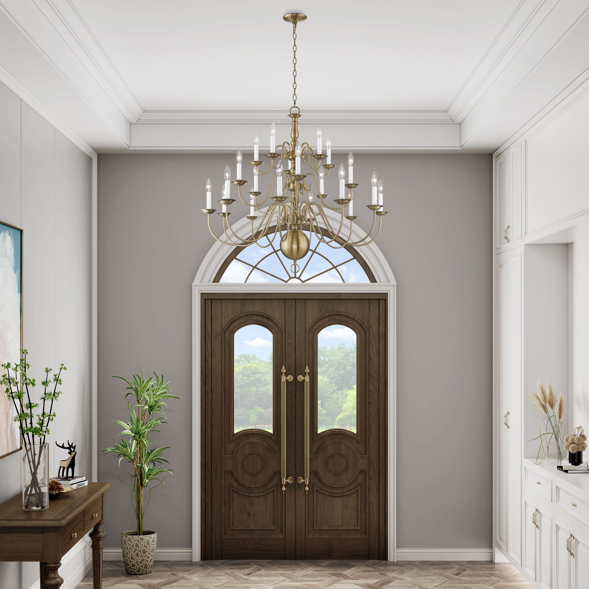 Williamsburgh 20 Light Antique Brass Foyer Chandelier