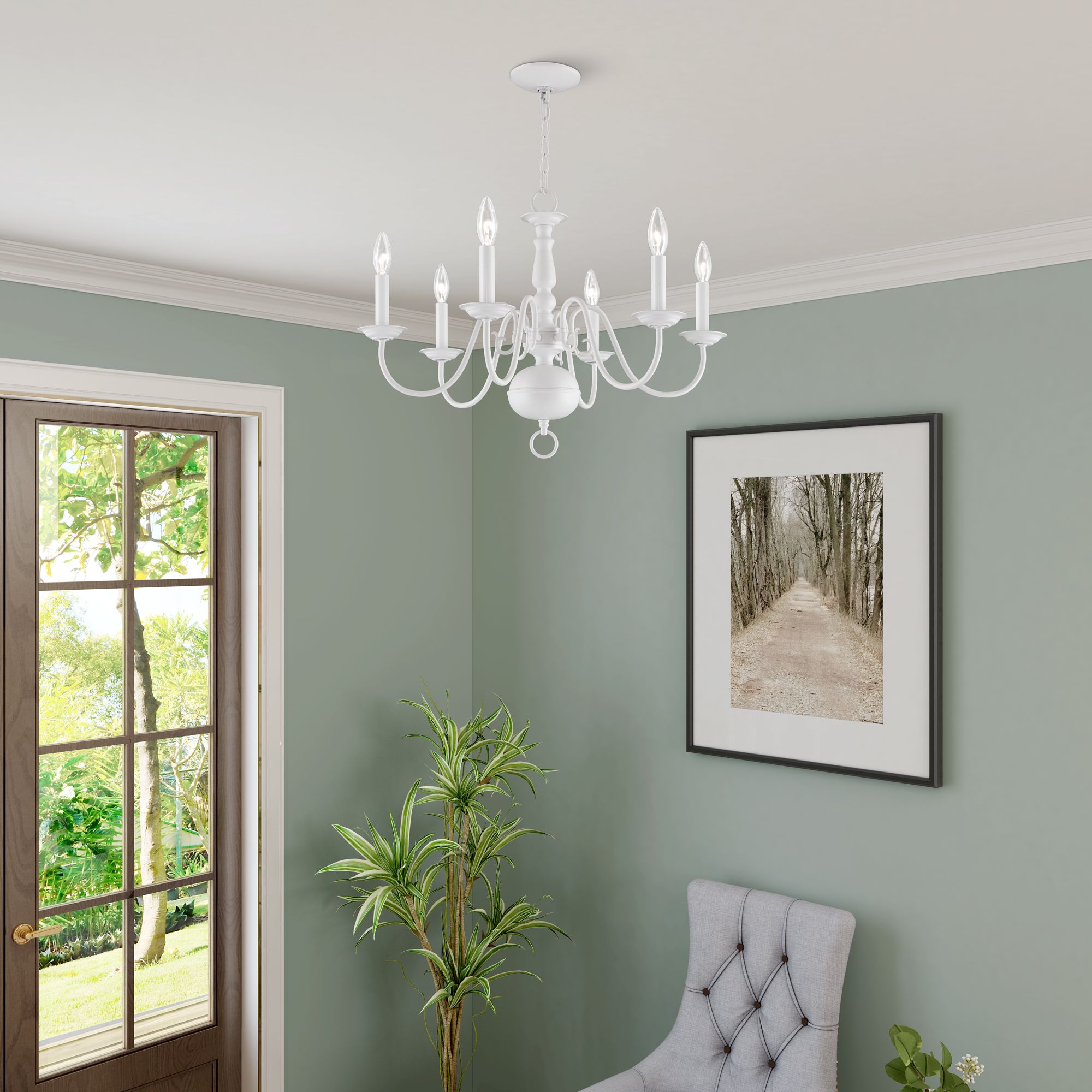 Williamsburgh 24" Wide 6-Light White Traditional Candelabra Chandelier