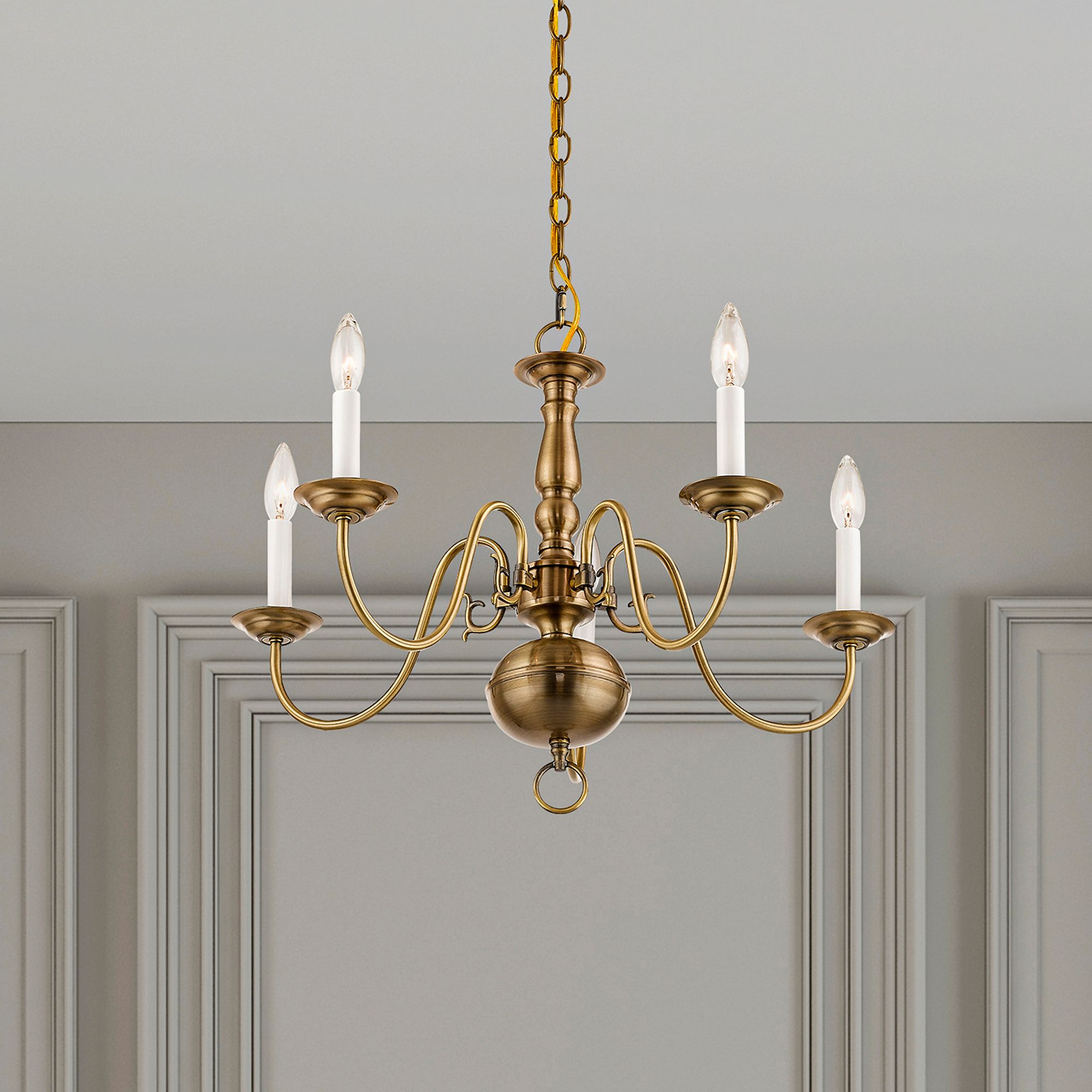 Williamsburgh 24" Wide Antique Brass 5-Light Chandelier