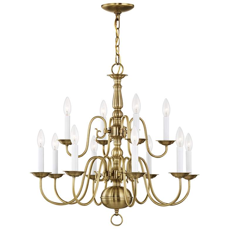 Image 1 Williamsburgh 26-in 12-Light Antique Brass Candle Chandelier