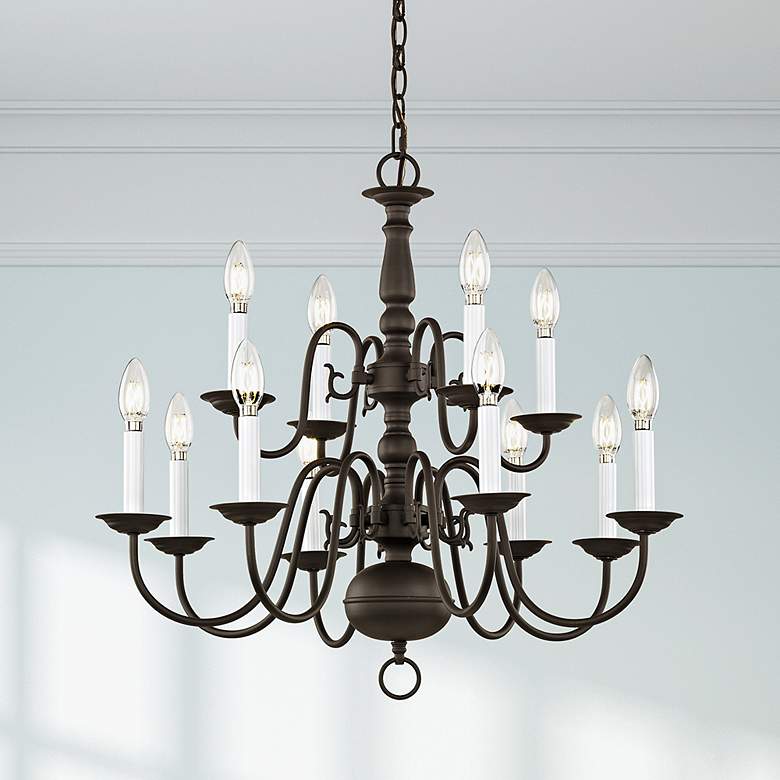 Image 1 Williamsburgh 26" Wide Bronze 12-Light 2-Tier Chandelier
