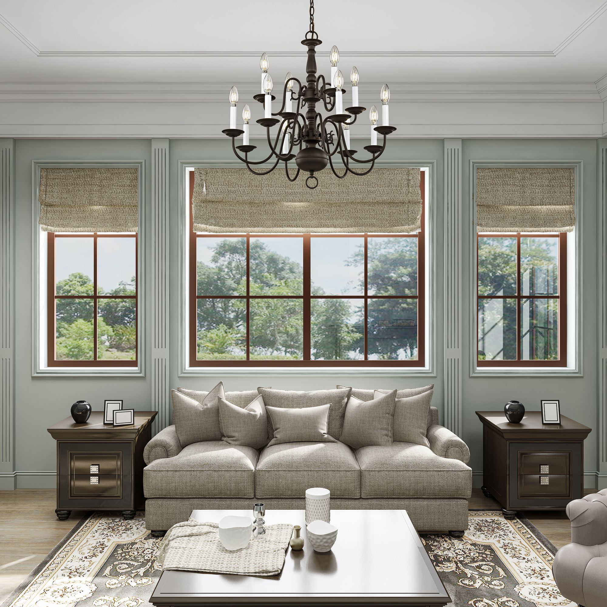 Williamsburgh 26" Wide Bronze 12-Light 2-Tier Chandelier