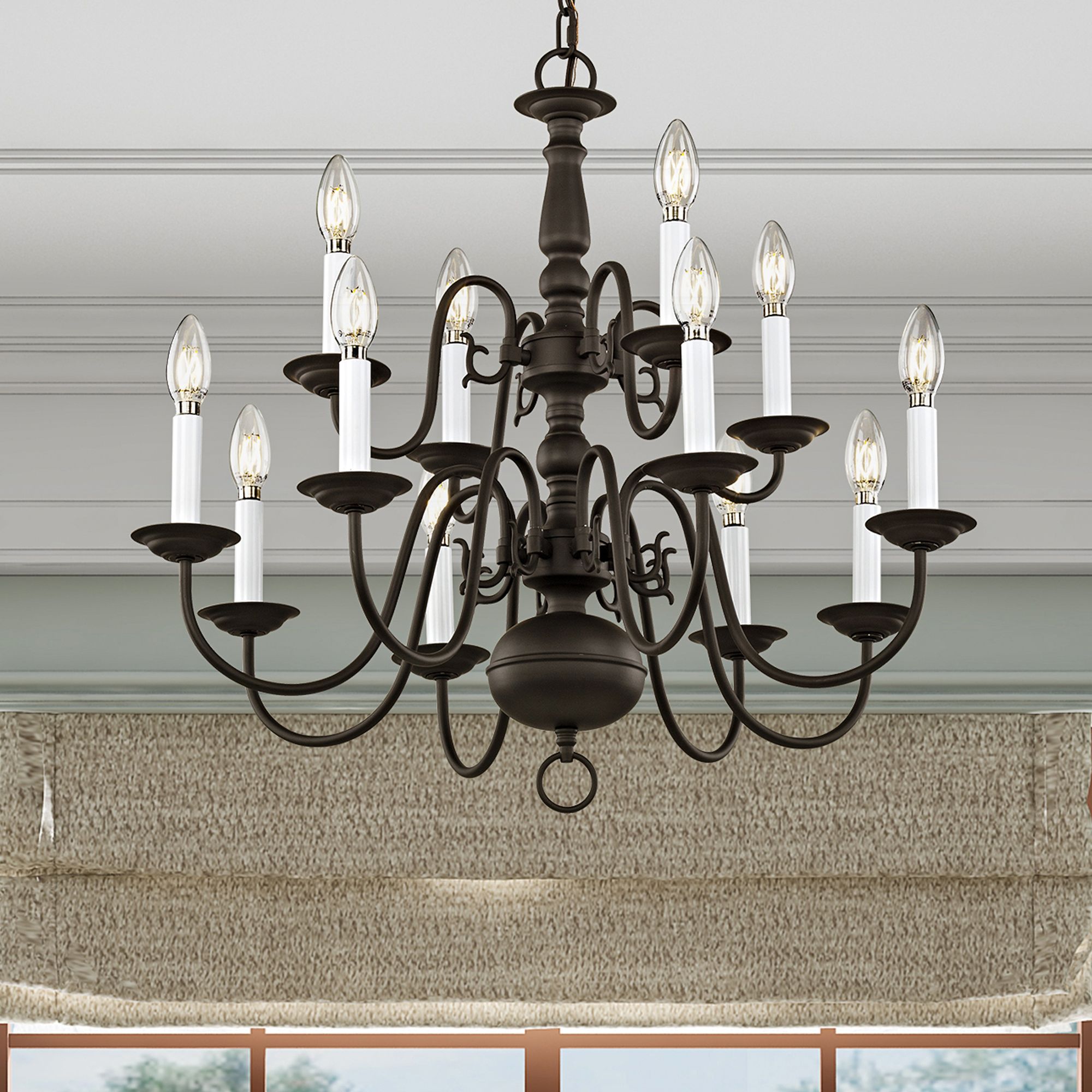 Williamsburgh 26" Wide Bronze 12-Light 2-Tier Chandelier