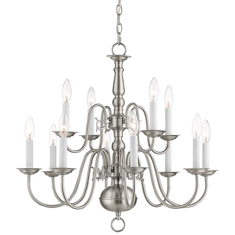 Image 3 Williamsburgh 26"W Brushed Nickel 12-Light 2-Tier Chandelier