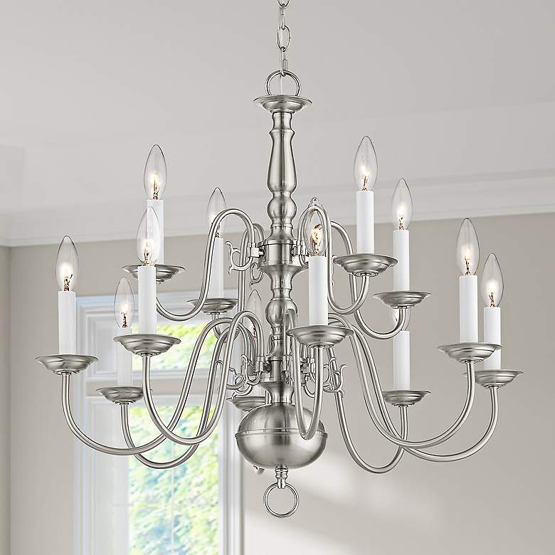 Image 2 Williamsburgh 26"W Brushed Nickel 12-Light 2-Tier Chandelier